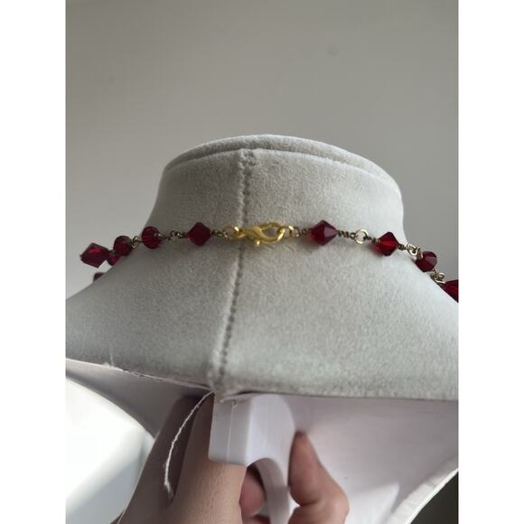 Vintage Red Crystal Faceted Beads Necklace Dangle Cha Cha Choker 18” - Picture 2 of 4